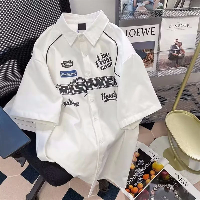 

American Letter Print irt Men's ort Sve Summer Trendy Brand High Street Hip Hop Design Sense irt Haome