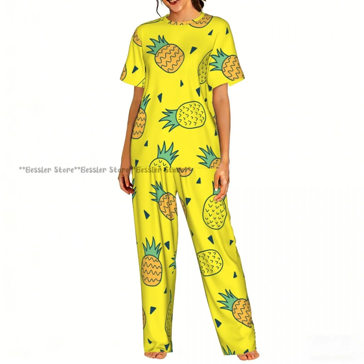 

Women Pajama Sets Lounge Sleepwear Cute Pineapple Short Sleeve Nightwear