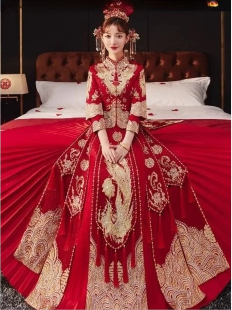 New-style Chinese-style wedding dresses for brides couples pregnant women short and toasting gowns