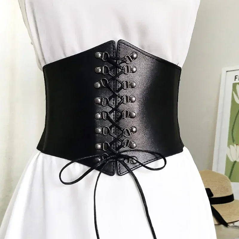 Corsets for Women Wide Belt Gothic Slimming Sheath Flat Belly Black Corset Elastic High Waist Faux Leather Belt Cummerbunds