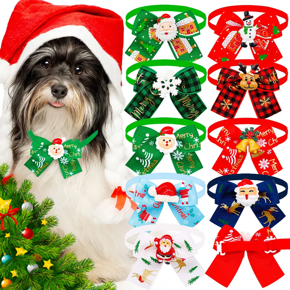 20/40PCS Dog Bow Tie Christmas Bowties for Dogs Adjustable Bowtie Pet  Accessories Dog Bowties Collar Winter Pet Supplies