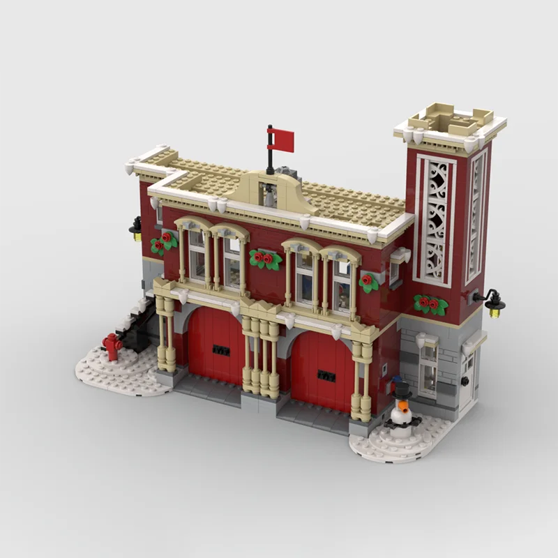 

1134 шт. большая зимняя пожарная станция MOC DIY модель строительных блоков-интерактивная зимняя сцена с плавящими эффектами сосульки