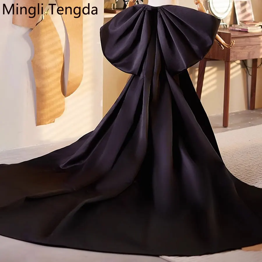 Mingli Tengda Black Satin Detachable petticoats for Wedding dress Tail Waist Big Bow Skirt Bride Mariage Accessoire Custom Made