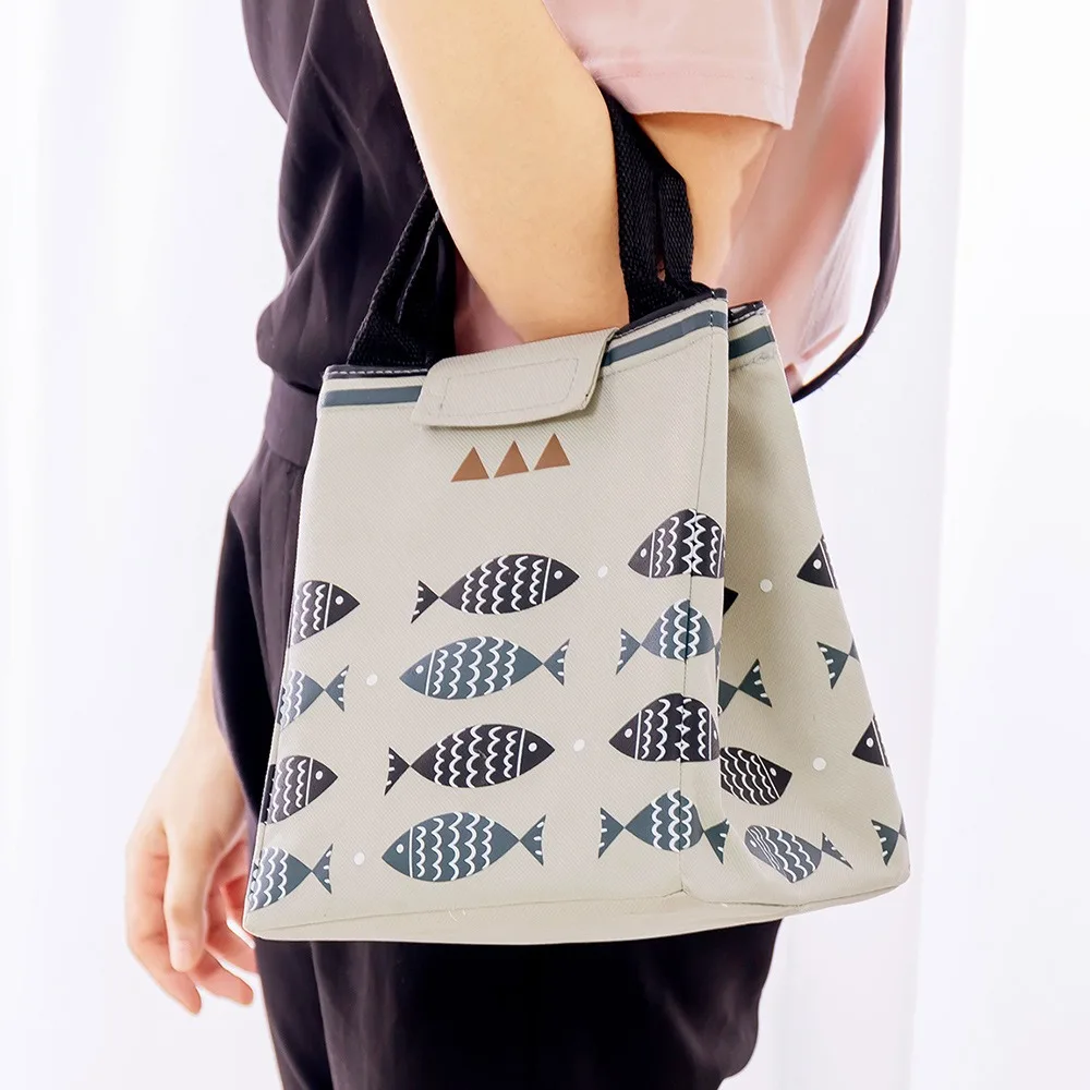 Fish Pattern Tote Lunch Bag Portable Oxford Waterproof Warm Cold Bag Thermal Insulated Large Capacity Picnic Lunch Bags Travel