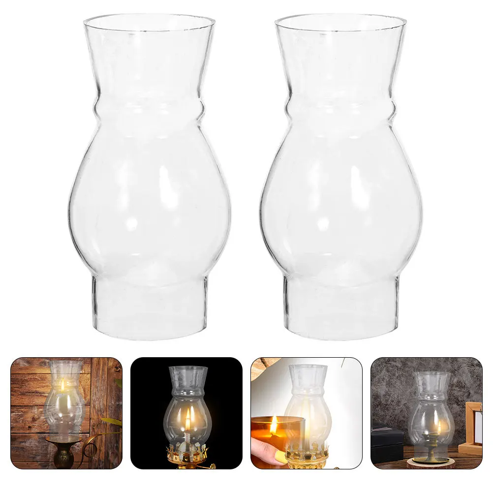 

2Pcs Clear Glass Oil Lamp Shade Replacement Vintage Chimney for Lamp Transparent Cover Bright Warm Lighting
