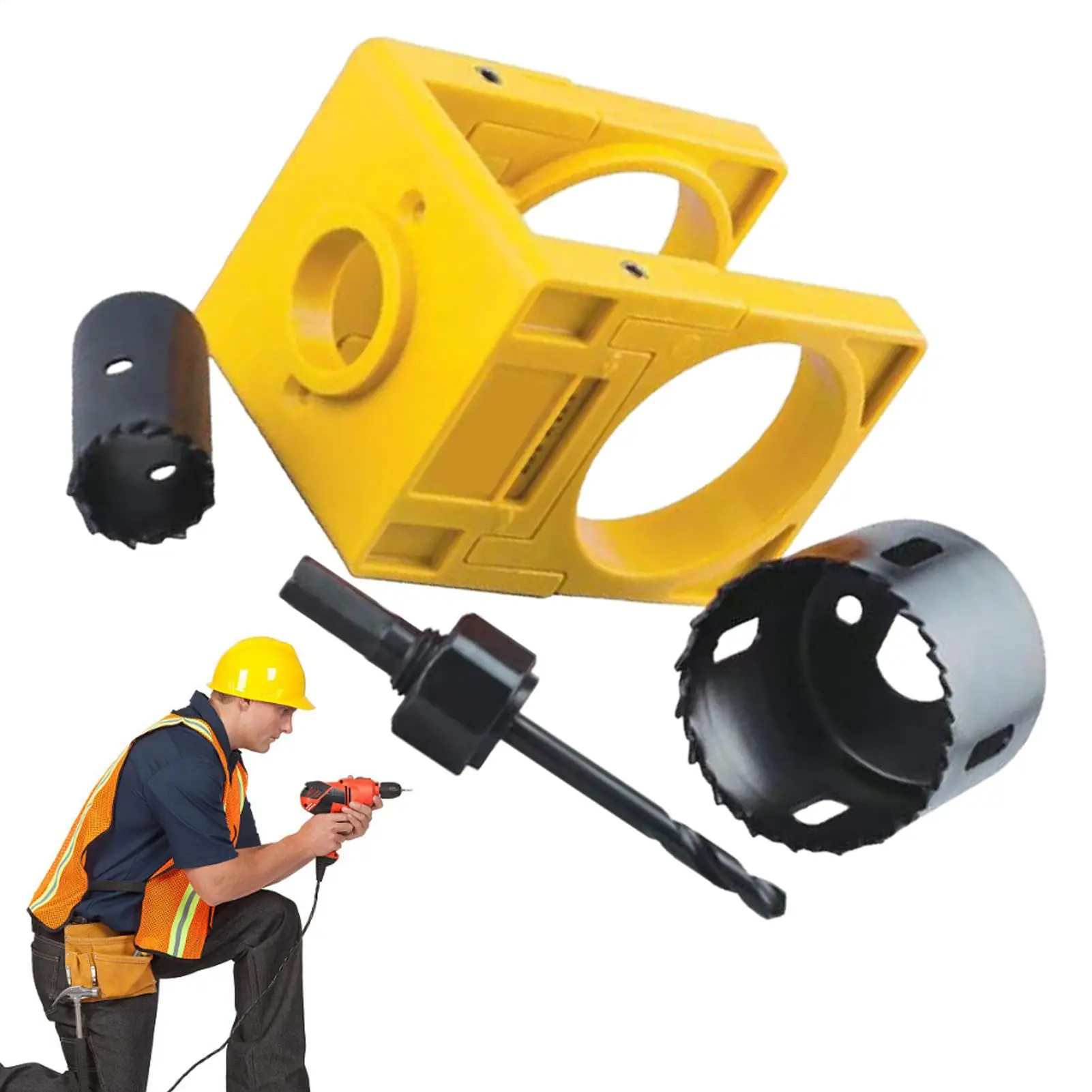Door Lock Installation Kit Carbon Steel Hole Saw Set With Guide Template For Door Knob & Lock Drilling