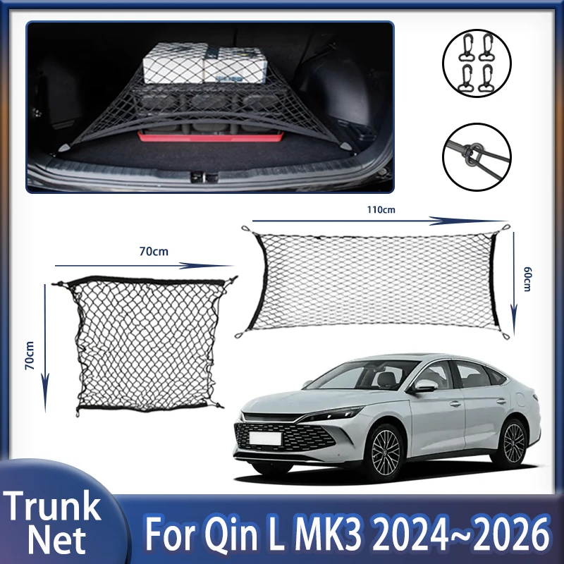 Car Trunk Net For BYD Qin L MK3 2024 2025 2026 Wear-resistant Convenient Fixed Elasticity Nylon Storage Nets Auto Accessories