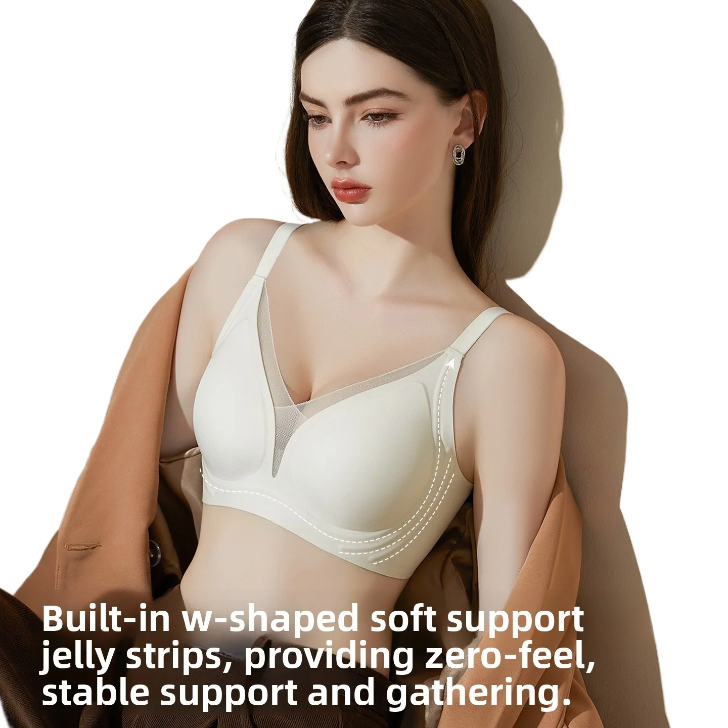 

KUCLUTUltra-Thin Fixed-Cup Bra Seamless Big-Bust-Look Jelly Design Anti-Sagging Side-Effect Remedy Comfortable Women's Underwear