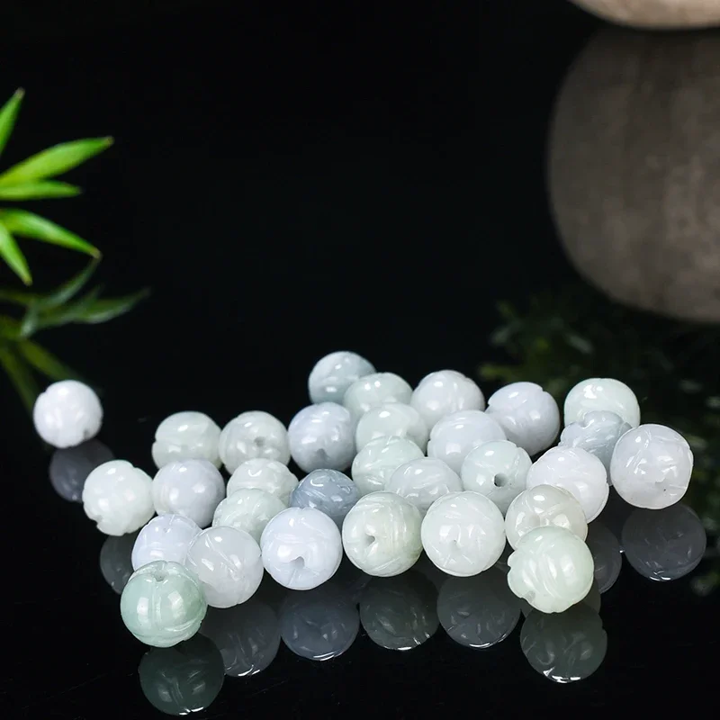 10PC Natural jade Emerald Lotus Beads Bracelet Pendant DIY Accessories Bangle Charm Jewellery Fashion Hand-Carved Luck Amulet