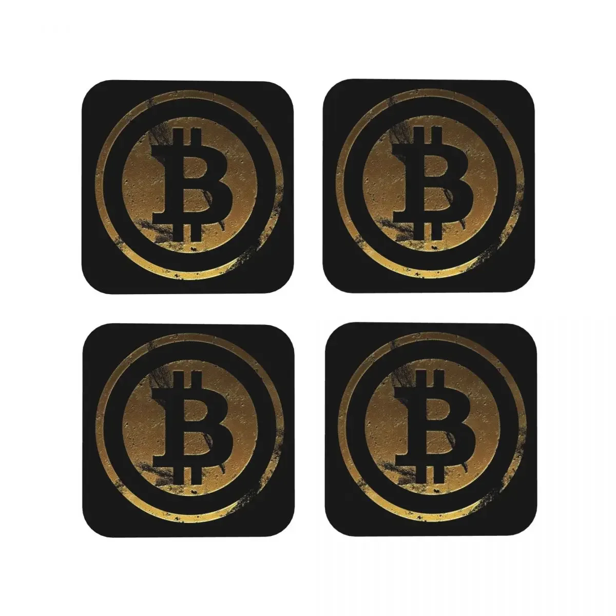 Vintage Bitcoin Log Coasters Kitchen Placemats Waterproof Insulation Cup Coffee Mats For Decor Home Tableware Pads Set of 4