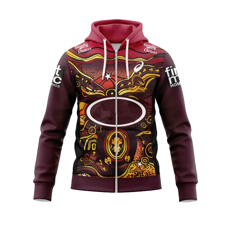 

2021 г., Брисбен Бронкос, Мужская толстовка на молнии, Джерси для регби, размер: S-4XL-5XL