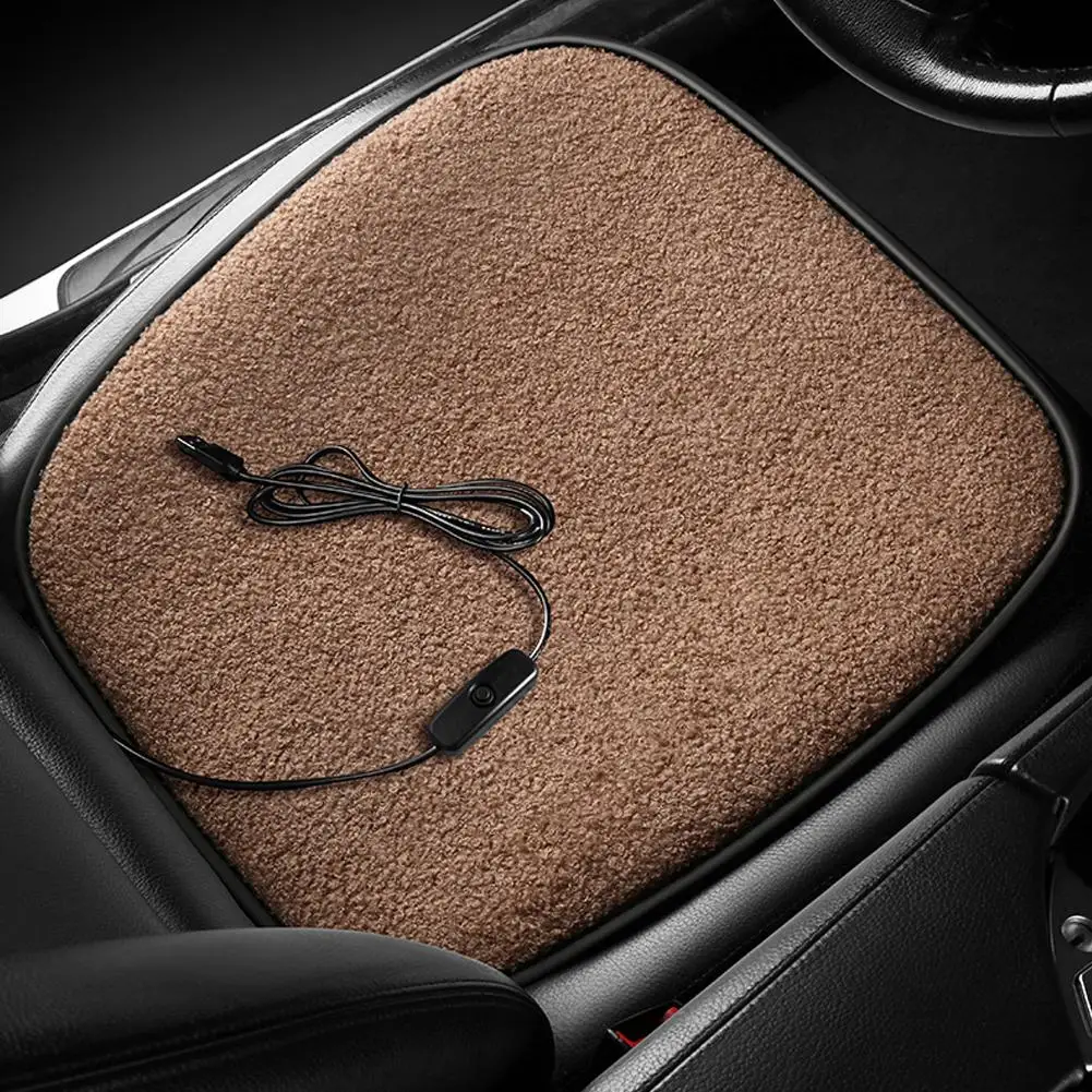 Winter Heated Car Lambskin Seat Cushion 30 Seconds Fast Heating Winter Skin-friendly Warmth Interior Heating 5V12W USB Interface