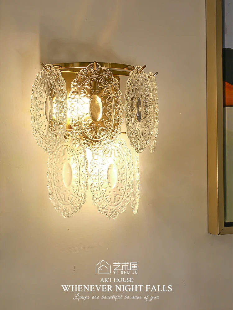 The product can be customized.French retro wall lamp Light luxury corridor wall lamp All copper glass sheet bedroom bedside