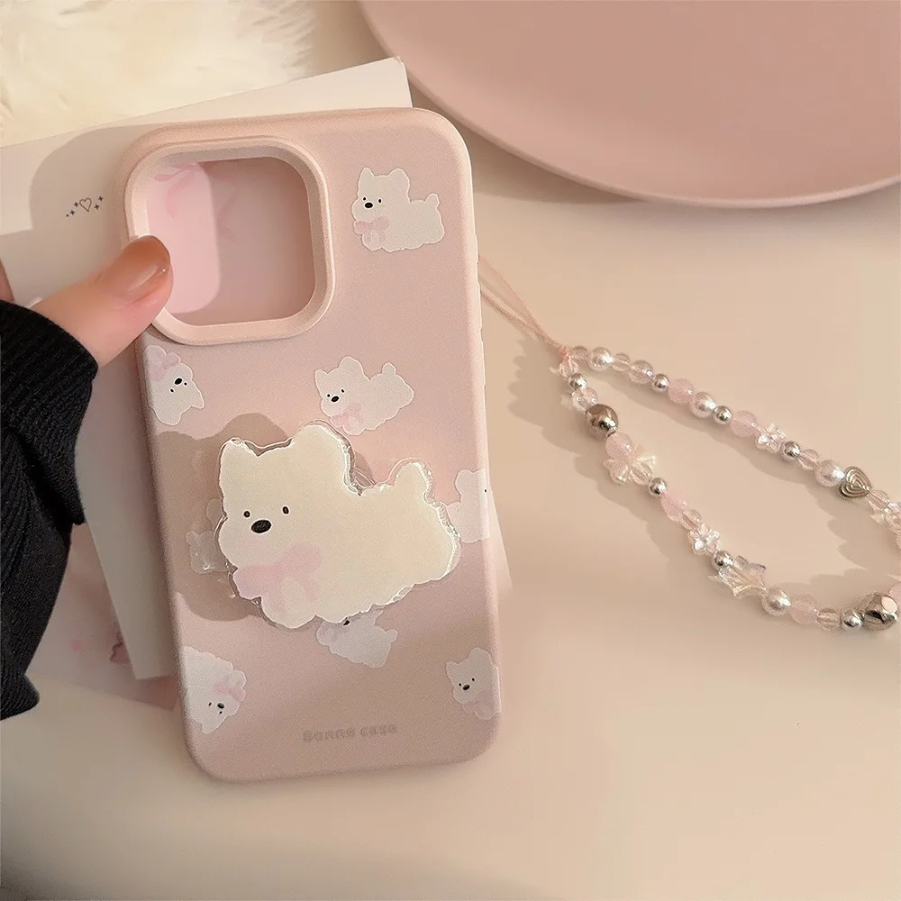 Koreanische Cartoon-Welpen-Halterung mit Armband-Telefonhülle für iPhone 17 12 13 11 14 15 16 Pro Max stoßfeste schützende weiche Abdeckung