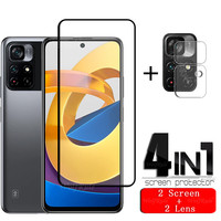 4-in-1 For Poco M4 Pro 5G Glass For Xiaomi Poco M4 Pro Tempered Glass Full Glue Screen Protector For Poco M3 M4 Pro Lens Glass