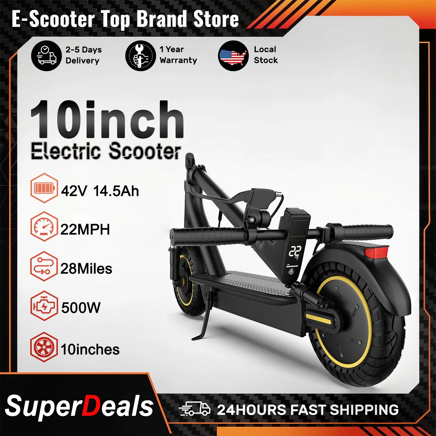 

Электросамокат 10 дюймов, мощный двигатель 500 Вт, максимальная скорость 22 миль/ч, запас хода 22-28 миль, складной электросамокат с двойной тормозной системой