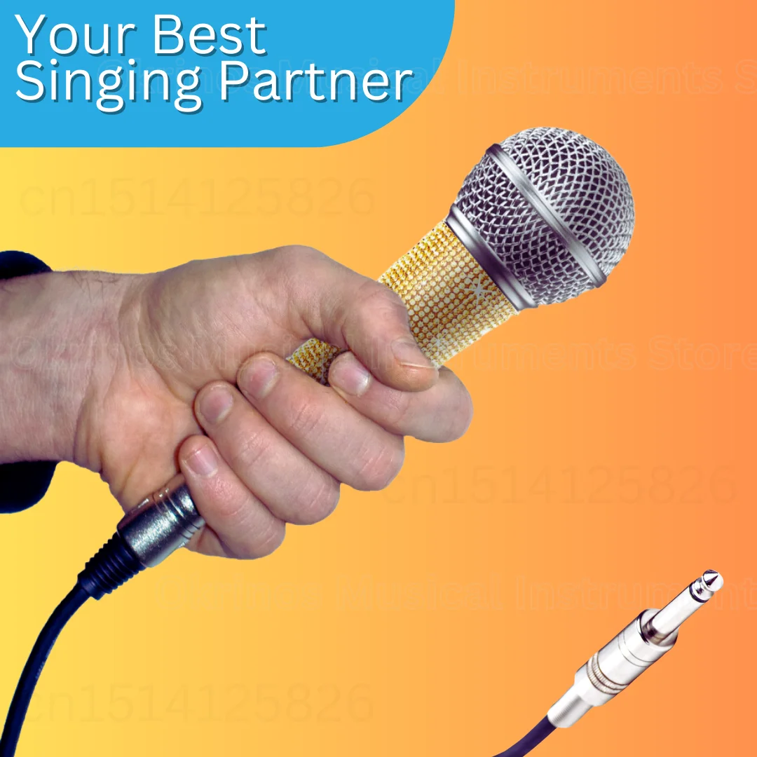 Shiny Luminous Golden Handheld Cardioid Dynamic Vocal Mic , 12ft Cable, Adaptors, Spherical Grille for Speakers and Performance