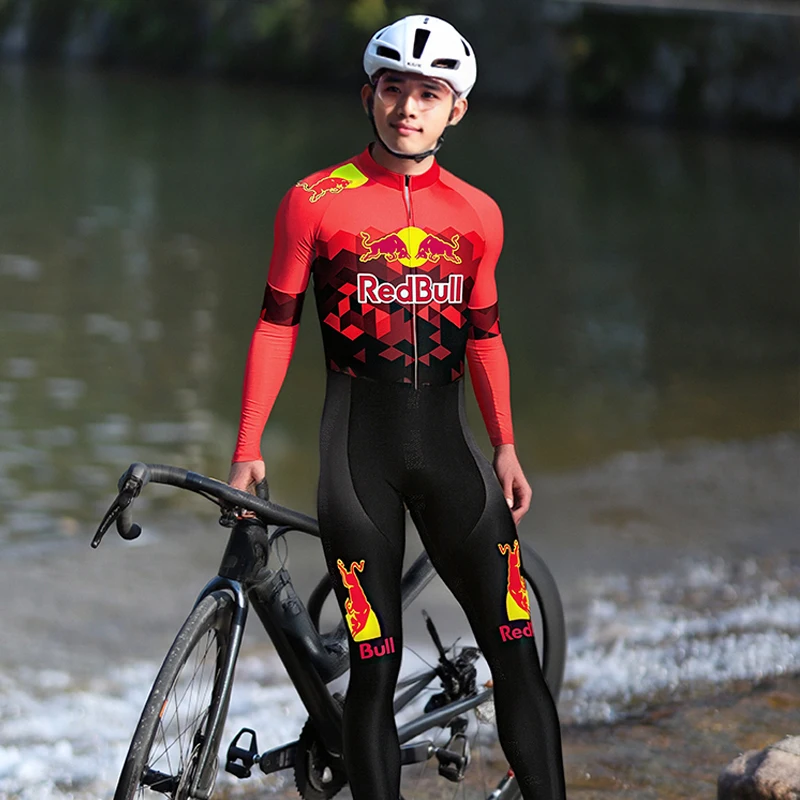 

RED BULL Cycling Clothes Long Sleeve Suit Man Men Suits Clothing Set Men's T-shirt Jersey Breathable Bicycle Pants Bib Automn