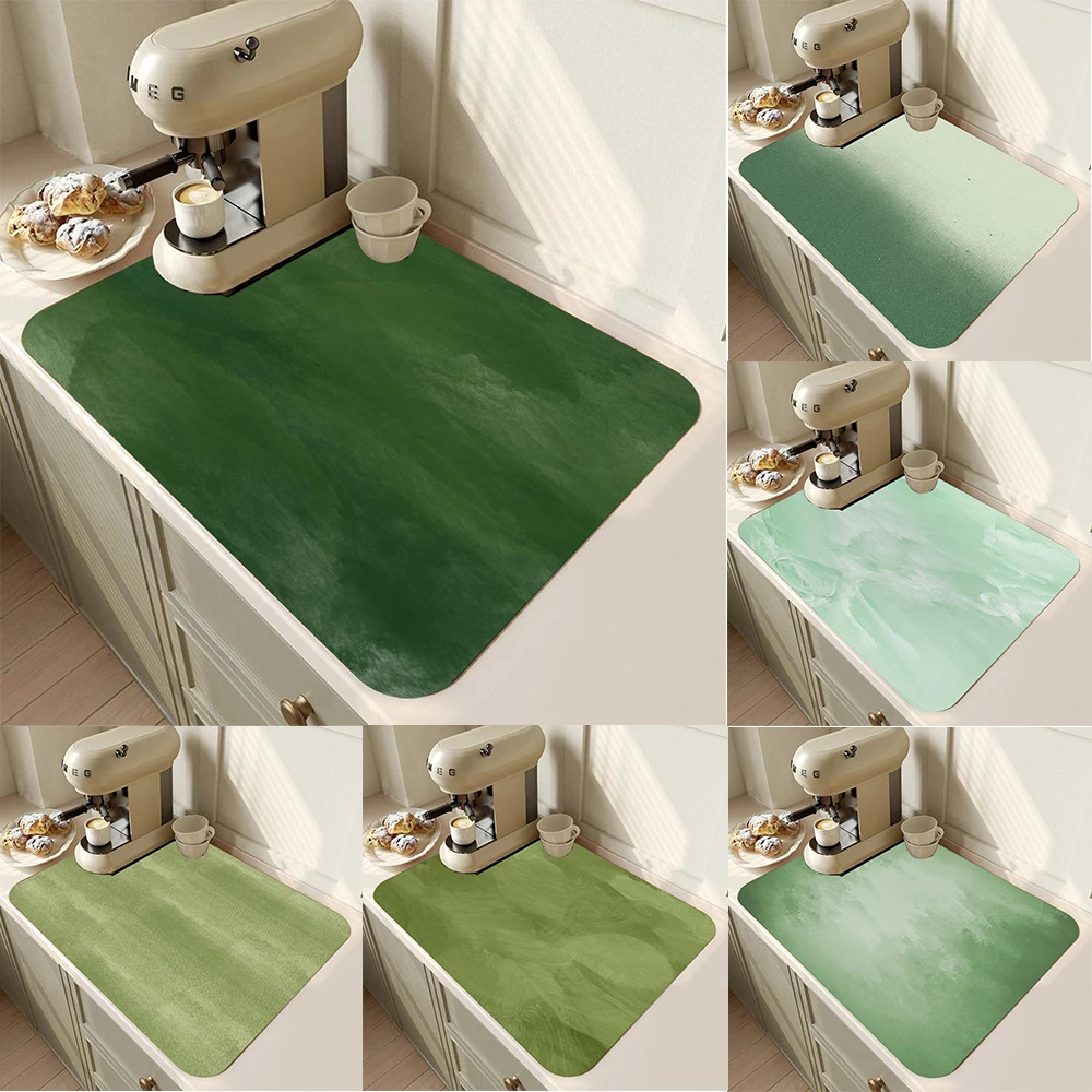 Green Series Kitchen Drying Mat With Solid Color Gradient Design Non Slip Quick Dry Mat For Kitchen Counter Coffee Station