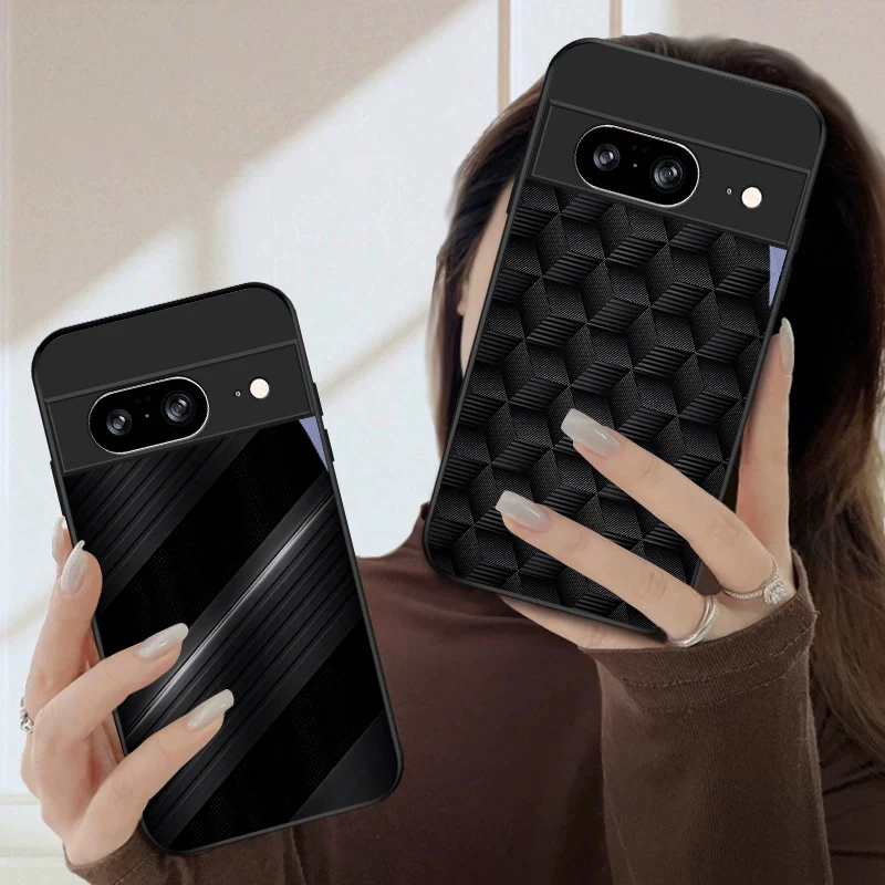 Dark geometric texture For Google Pixel 10 Pro XL Pixel 9 Pro XL Pixel 8a 7a Pixel 7 Pro Pixel 8 7 9 10 Black Glass Phone Case view 2