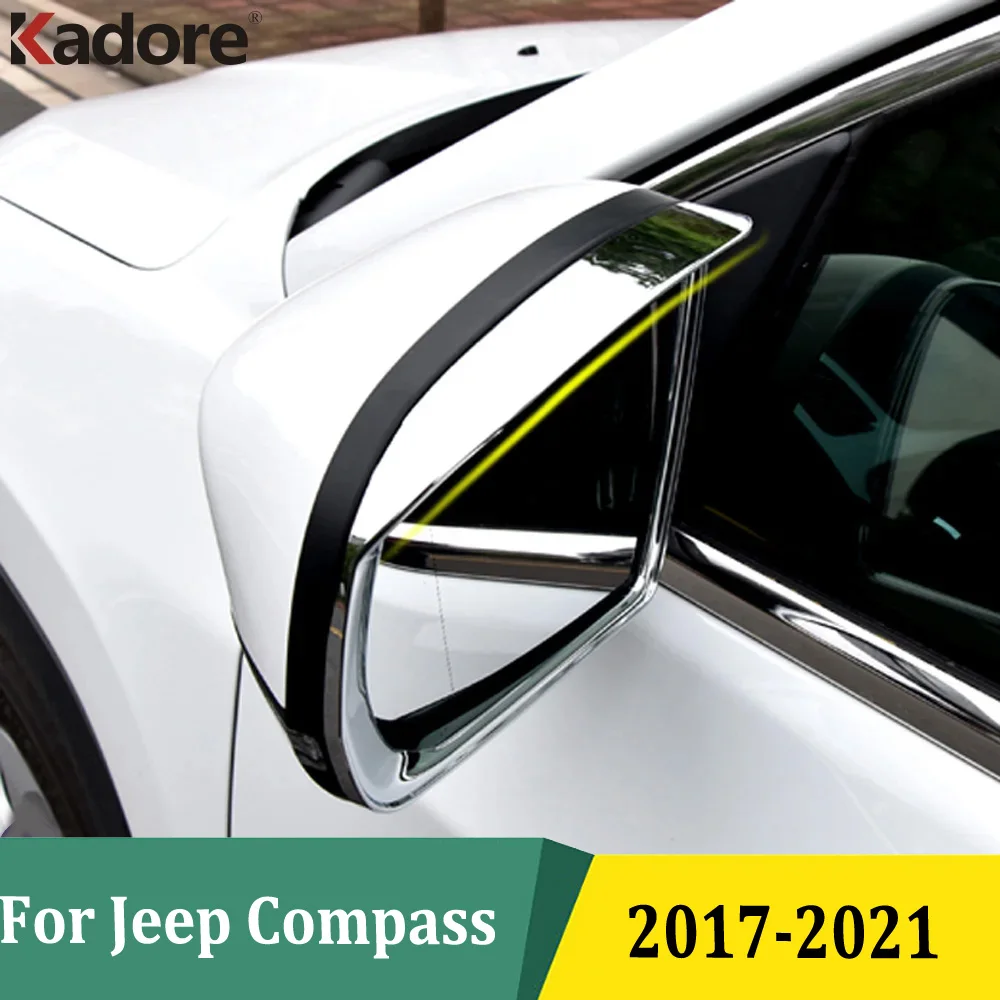 

For Jeep Compass 2017 2018 2019 2020 2021 Side Door Mirror Cover Trim Rain Guard Visor Shade Bezel Frame Car Accessories