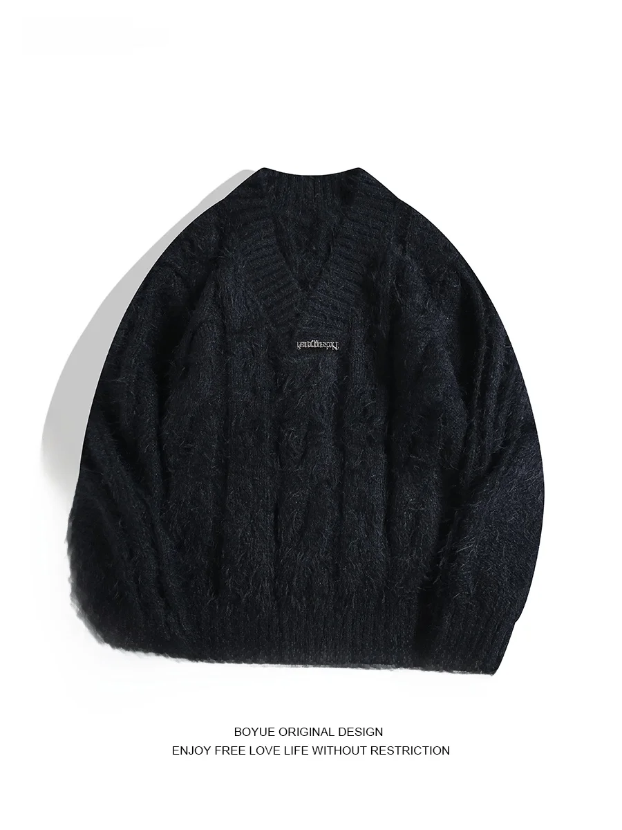 

Свитер Boyue из искусственного меха с V-образным вырезом для осени и зимы, теплый повседневный вязаный свитер для пар, для мужчин и женщин, в стиле «ленивый шик»