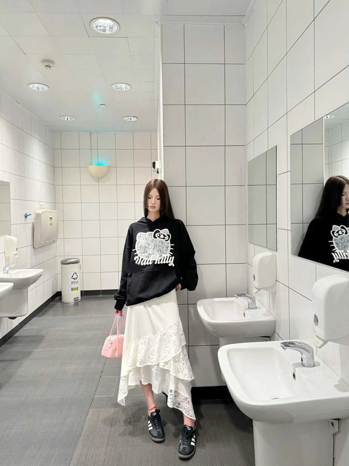 Kit renda 3d impresso moletom feminino solto doce bonito topo na moda longo sve fibra de poliéster casual streetwear