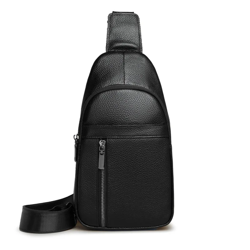 Men's chest bag, large-capacity genuine leather crossbody backpack, large-capacity simple and lightweight commuting shoulder bag 3