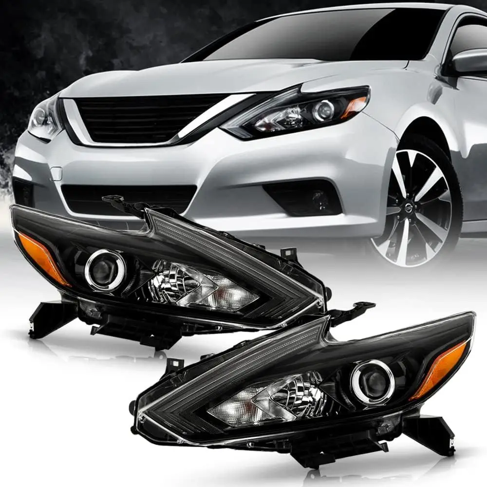 

- For 2016 2017 2018 Nissan Altima Halogen w/o LED DRL Black Projector Headlights Headlamps Pair Set Left+Right