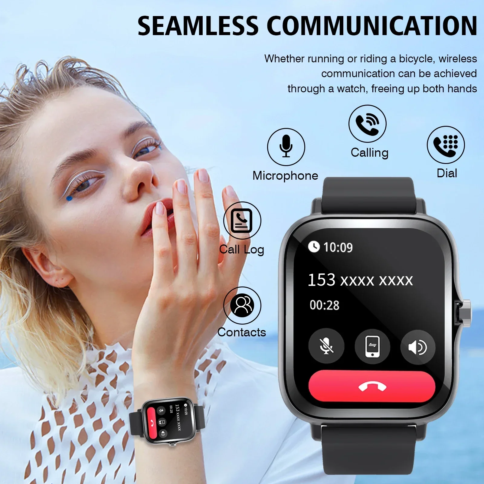 Smartwatch, resposta/fazer chamadas, lembretes de mensagens, mostrador personalizável, vários modos esportivos, adequado para homens e mulheres