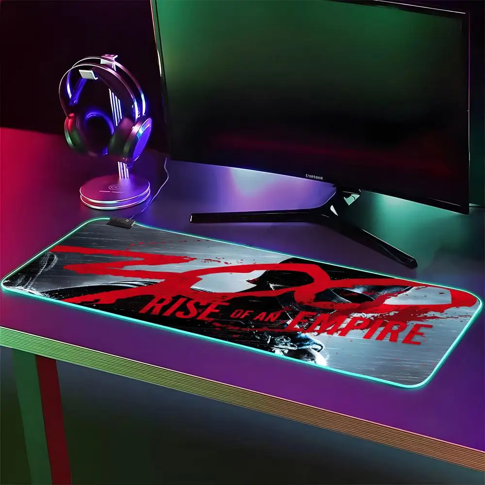 300 Rise Of An Empire Mouse Pad RGB Gaming Mouse Pad Desk Mat HD Gamer Large LED Light XXL MousePads