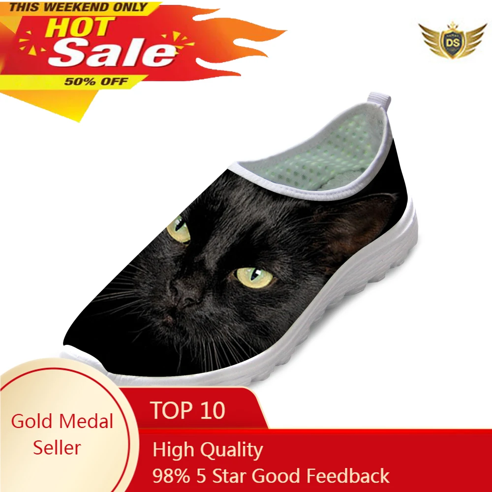 

Casual Women Flat Shoes Animal Black Cat Summer AF Mesh Shoes Breathable Zapatillas Deportivas Female Slip-on Flats