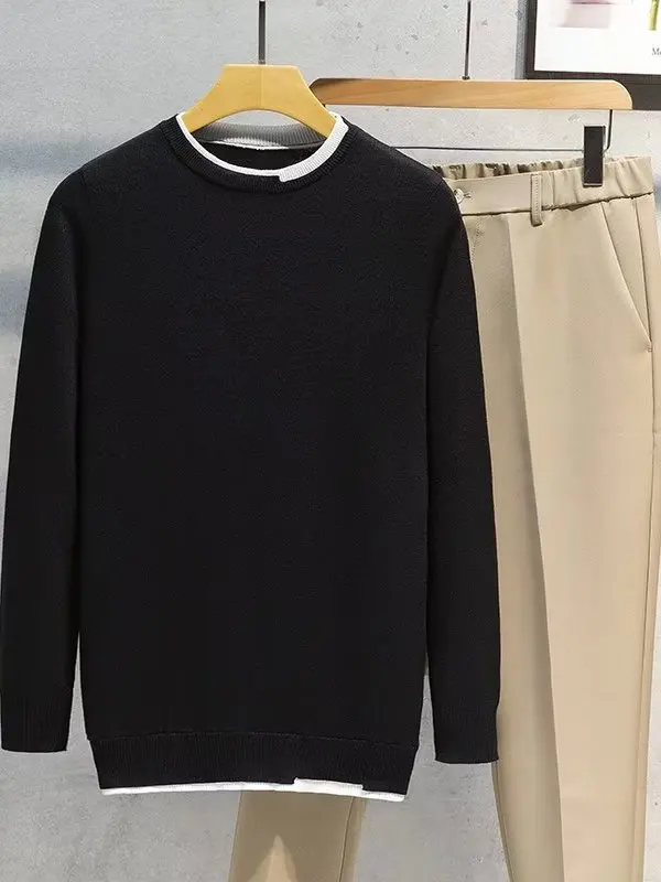 

Мужской вязаный свитер в стиле ретро с круглым вырезом, повседневный базовый слой, осенний универсальный комфортный термотоп с длинным рукавом