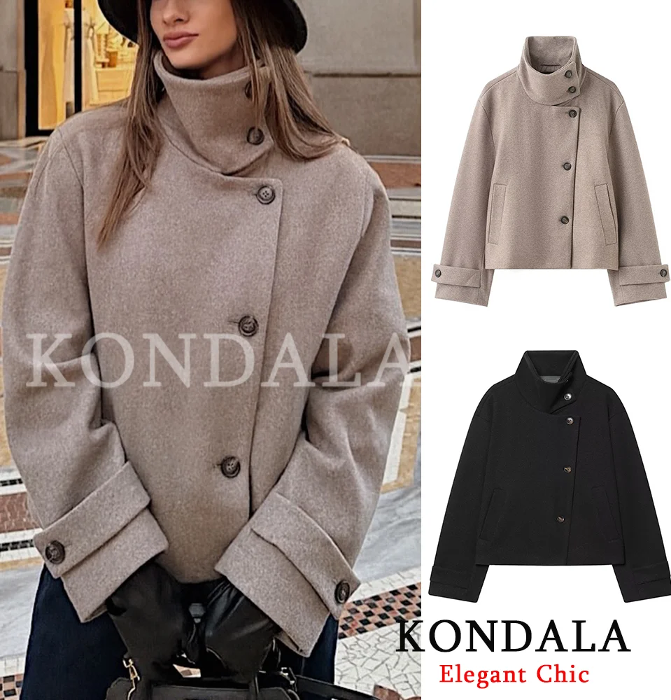 

KONDALA элегантная женская куртка с воротником-стойкой, куртка с карманами и пуговицами, пальто 2026, весенне-осенняя модная повседневная уличная женская куртка