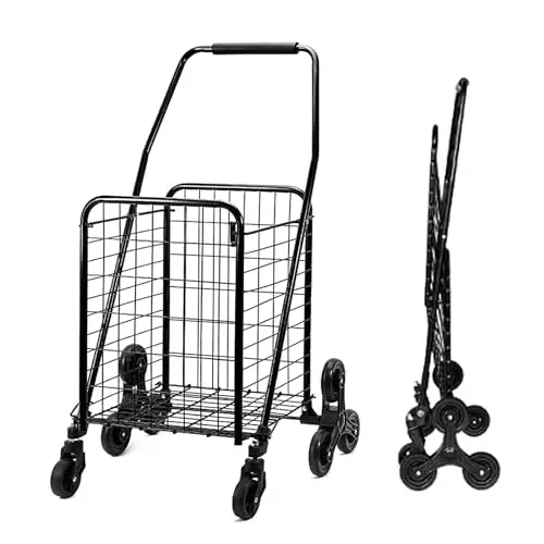 Jumbo Folding Shopping Cart, Grocery Cart on Wheels Foldable, Utility Cart for Groceries Laundry Book Luggage Travel
