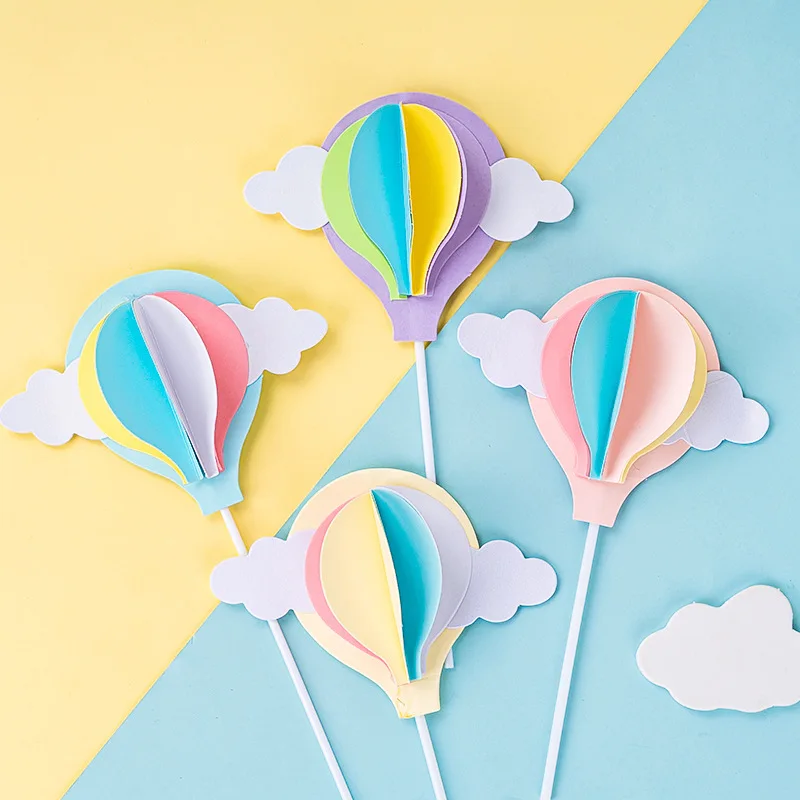 10pc Baking Cake Plugin Decoration: Inedible 3d Hot Air Balloon Cloud Ornament Birthday Party Dessert Table Plugin
