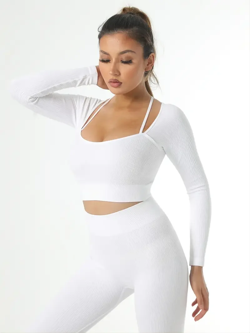 

Women's Tracksuit Seamless Yoga Set Workout Fitness Long Sleeve Crop Top & High Waist Leggings Sports Suits