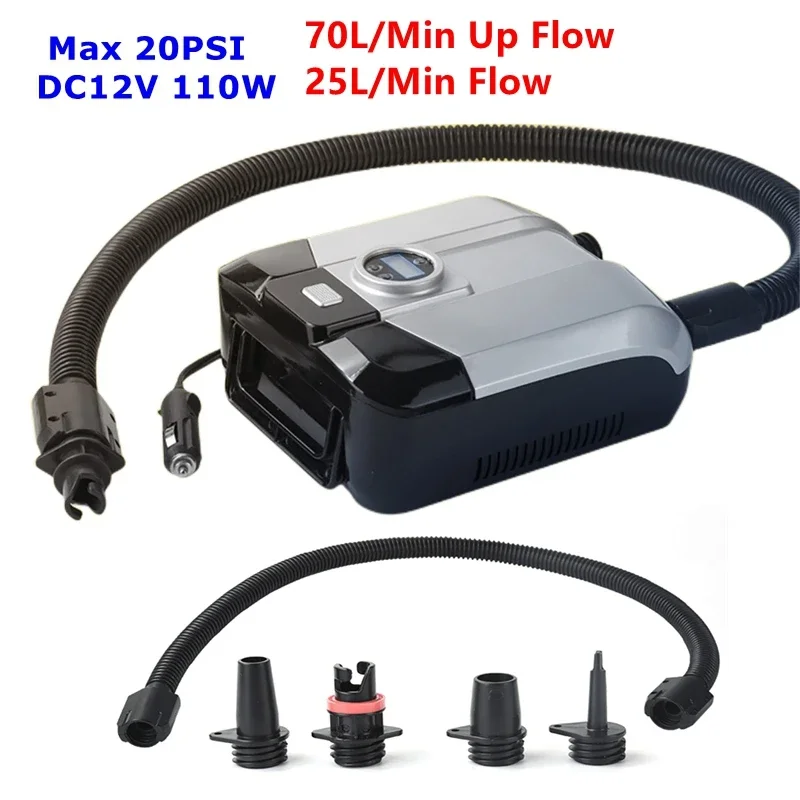 

20PSI Electric SUP Air Pump DC12V 70L/Min Quick Air Inflator Deflator Digital LCD For Inflatable SUP Stand Up Paddle Board Boat