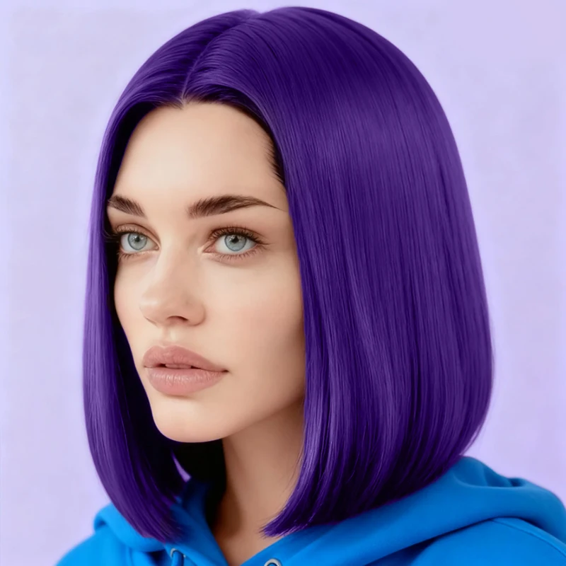 باروكة صناعية أرجوانية بطول الكتف، 12 بوصة، شعر مستقيم بدون غرة، مناسبة للمهرجانات الموسيقية والكرنفالات