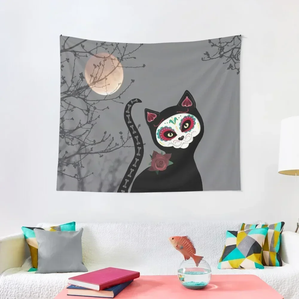 Day of the Dead Cat Tapestry Korean Room Decor Room Design Living Room Decoration Decor Tapestry