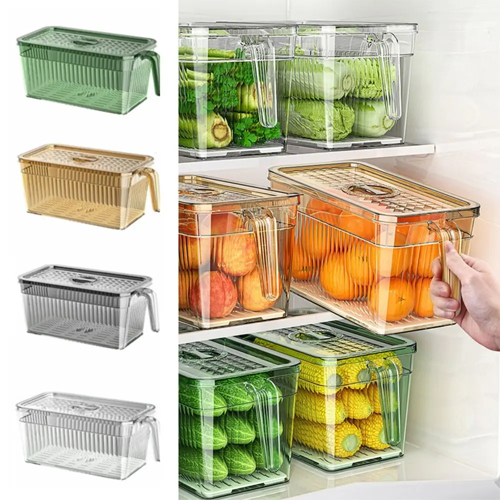 

Sealed Timed Refrigerator Organizer Save Space Stackable Refrigerator Storage Box PET Built-in Draining Board