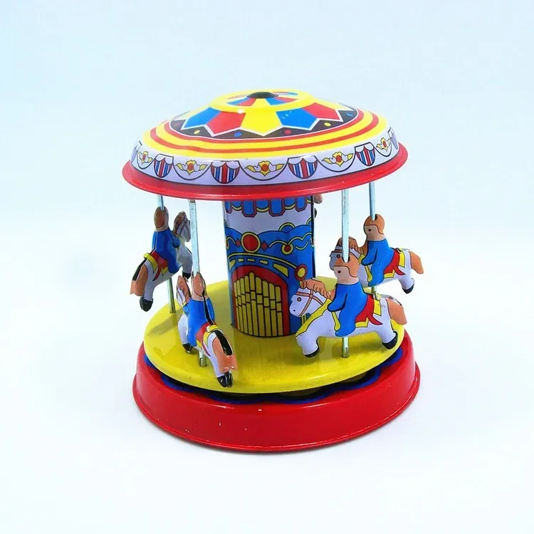 [Funny] Classic collection Retro Clockwork Wind up Metal Tin Gear High-wheel Carousel toy Mechanical toys kids baby gift