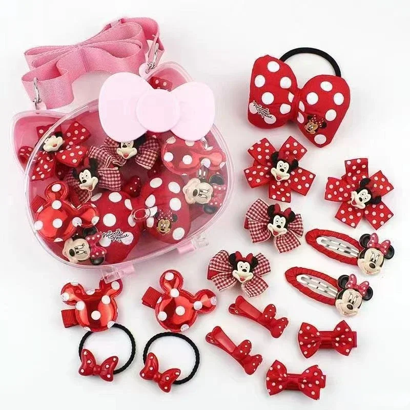 Disney Cute Mickey Minnie Anime Cartoon Hello Cat Red Hair Clip Princess Tiara Headband Side Clip Bangs Set Boxed Gift Wholesale