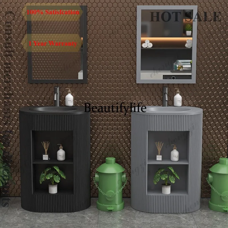 D1089 industrial wind stainless steel oval column wash basin with storage modern simple bathroom wash basin