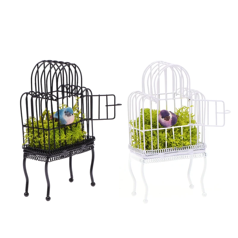 1:12 Dollhouse Mini Iron Art Bird Cage Model Miniature Birdhouse Garden Decor DIY Figurine Micro Scene Construction Prop Gift