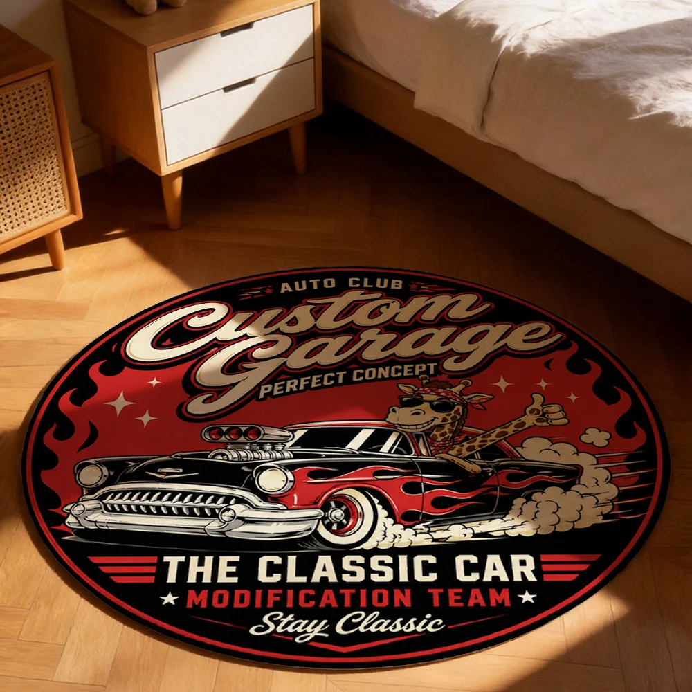 Custom Garage Classic Car Modification Team Automotive Garage Floor Mat for Man Cave Decor