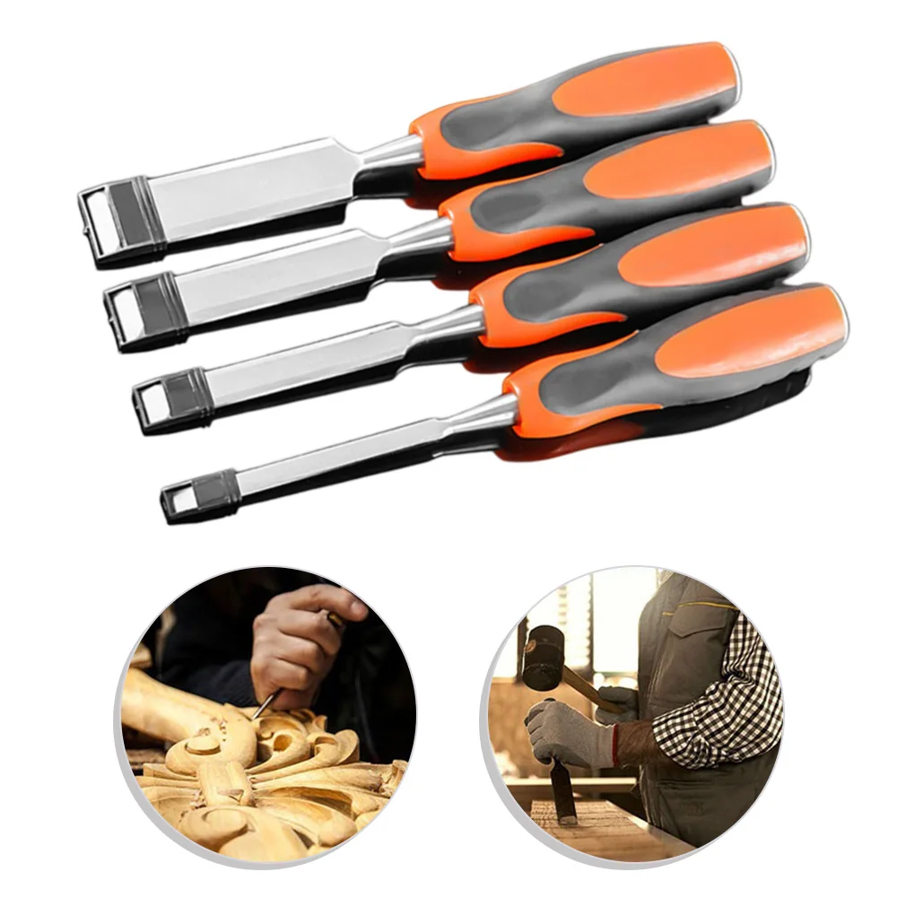 4pcs Wood Chisel Set 6/12/19/25mm Carpentry Flat Chisels Wood Carving Tool Bevel Edge Chisels Woodworking Flat Chisels Hand Tool