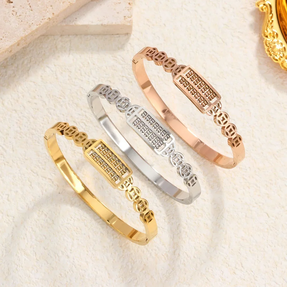 Gold-plated Cubic Zirconia Stone Abacus Charm Bangle Bracelet Women CZ Pull Chain Mathematically-inclined Lover Jewelry Present