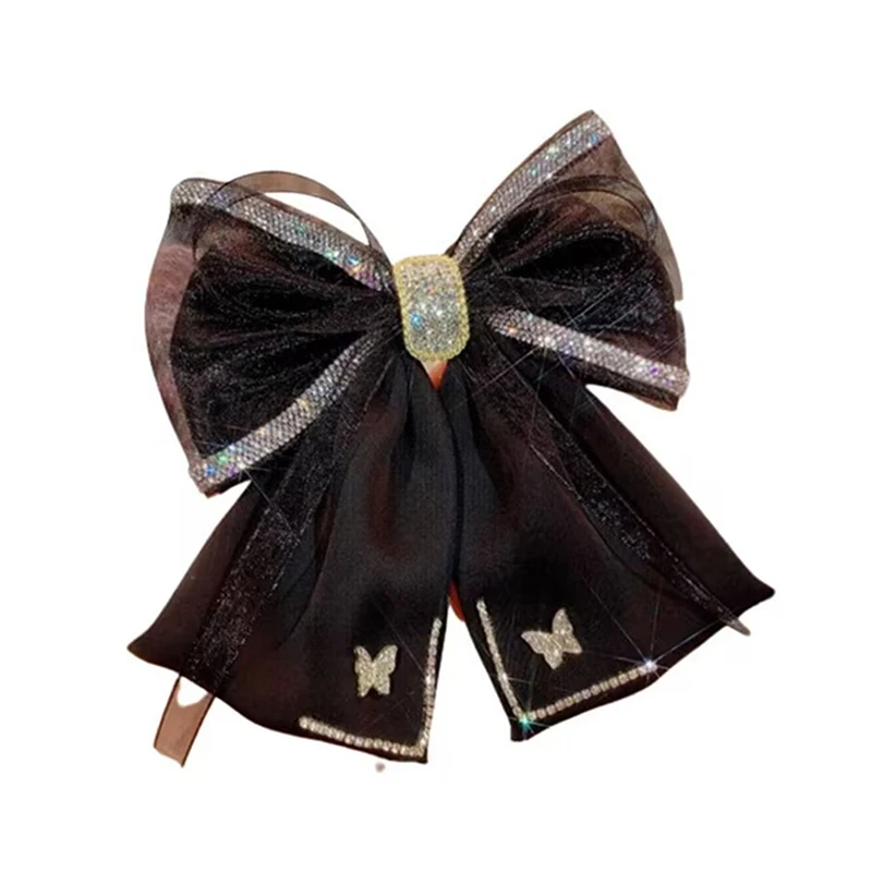 Fabric Rhinestone Crystal Hairpin Butterfly Mesh Bow Hair Clip Spring Clips For Women Korean Style Fashion Hair Accessories