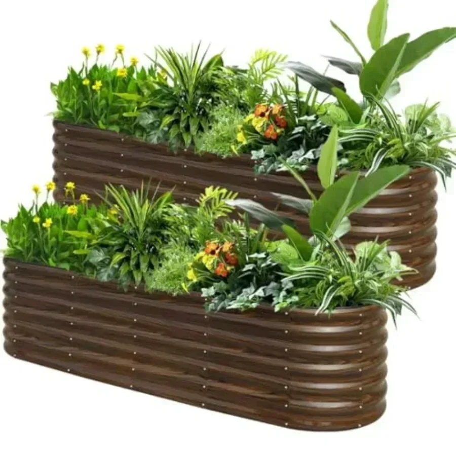 2-Pack Galvanized Steel Raised Garden Bed Kit - x2 Feet Metal Planter Boxes for Vegetables, Flowers, Herbs Easy Assembly, Open
